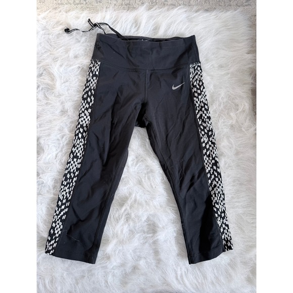 Nike Pants - Nike Dri-FIT Running Leggings Womens XS Black White Pattern Lowrise Capri Pants